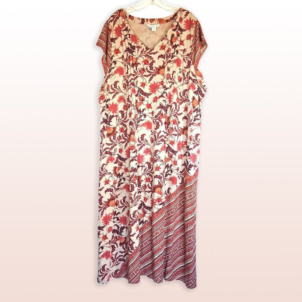 Coldwater Creek Cotton Floral Asymmetrical Pattern Sleeveless Maxi Dress Size 2X